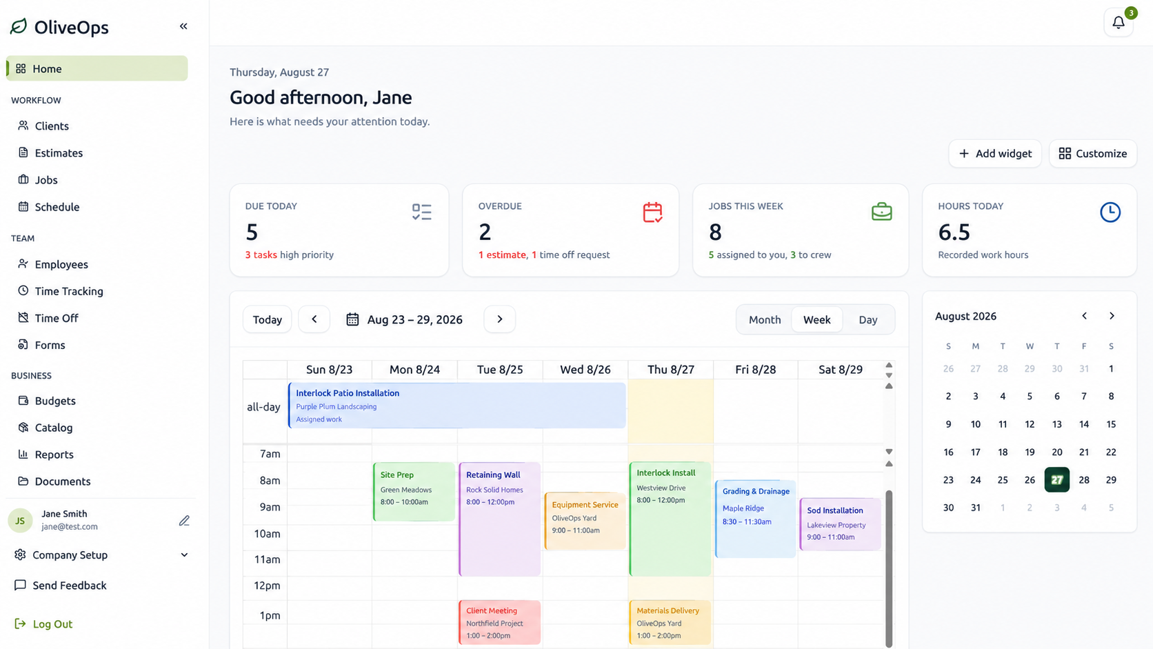 OliveOps Company Dashboard
